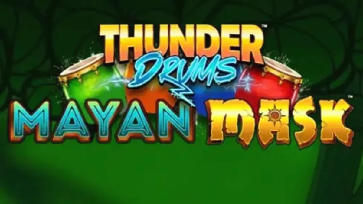 Tampilan visual slot Thunder Drums Mayan Mask dengan elemen kuil Maya dan topeng emas.